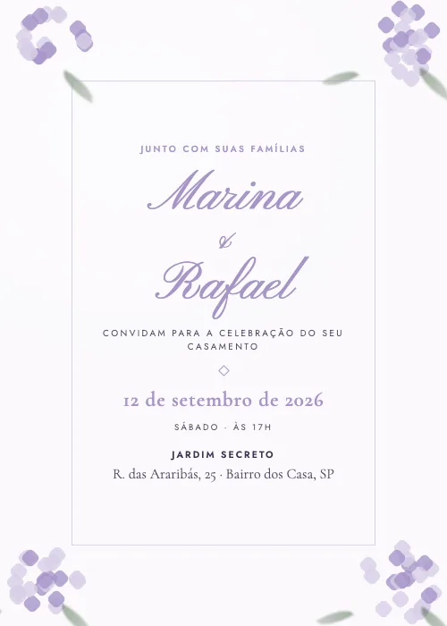 Convite de casamento Hortênsias do Jardim Lilás, Jardim Secreto