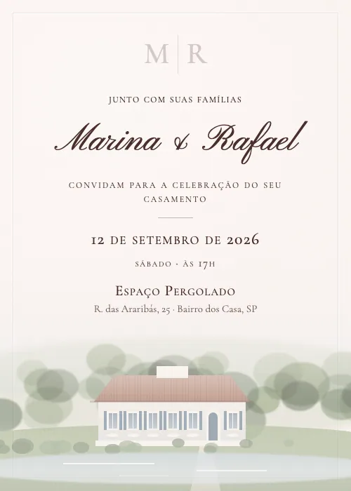 Convite de casamento Luzes do Lago Rosé, Espaço Pergolado