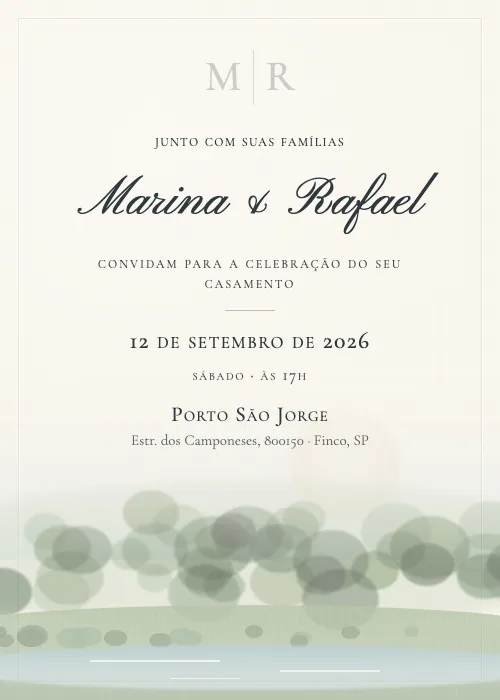Convite de casamento Represa ao Entardecer Areia, Porto São Jorge