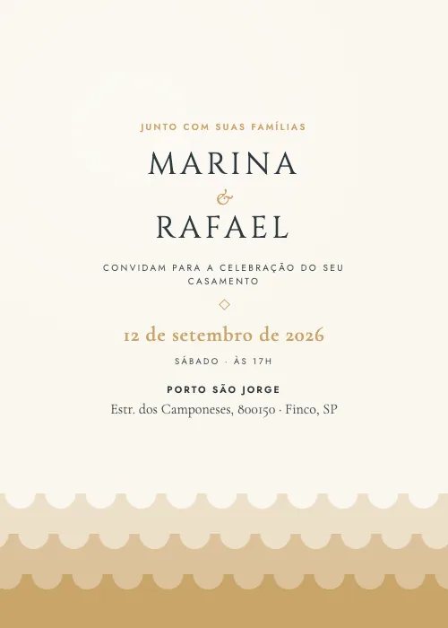 Convite de casamento Águas do Porto Areia, Porto São Jorge