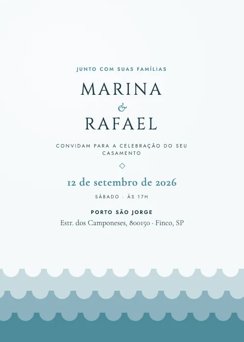 Convite de casamento Águas do Porto Azul-lago, Porto São Jorge