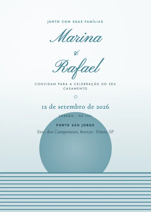 Convite de casamento Pôr do Sol no Deck Azul-lago, Porto São Jorge