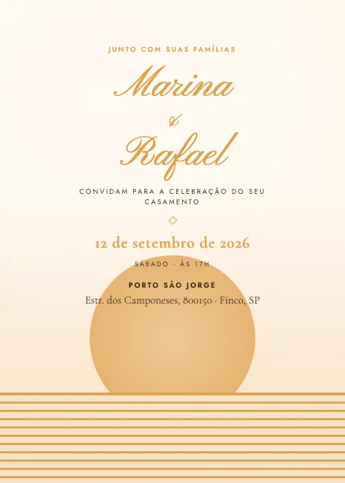 Convite de casamento Pôr do Sol no Deck Dourado, Porto São Jorge