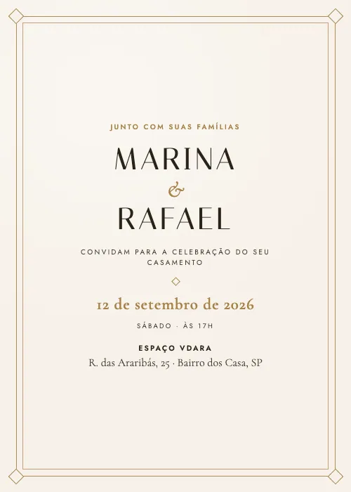 Convite de casamento Vdara Déco Marfim e ouro, Espaço Vdara