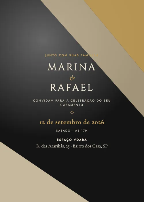 Convite de casamento Vdara Linhas Ônix e ouro, Espaço Vdara