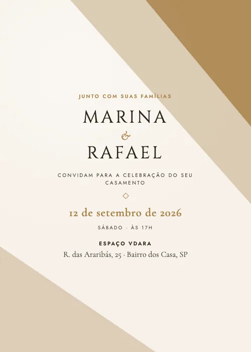 Convite de casamento Vdara Linhas Marfim e ouro, Espaço Vdara