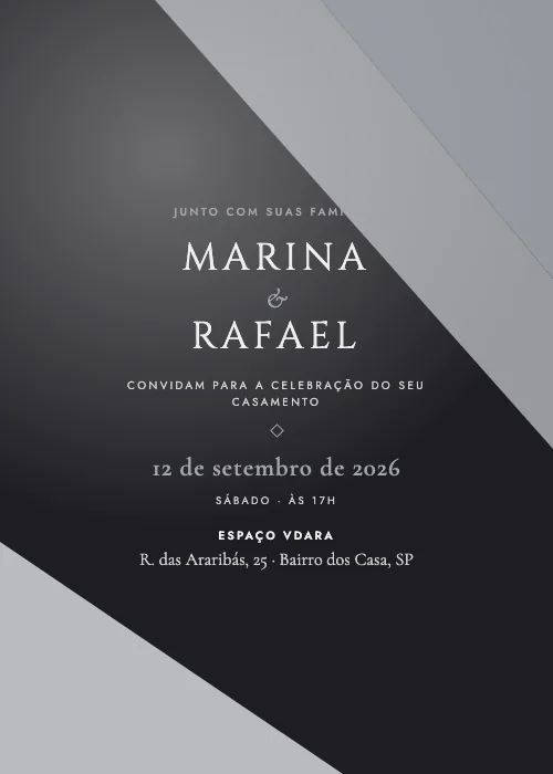 Convite de casamento Vdara Linhas Grafite e prata, Espaço Vdara