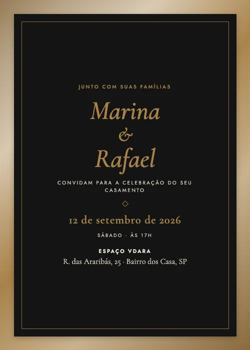 Convite de casamento Vdara Metálico Marfim e ouro, Espaço Vdara