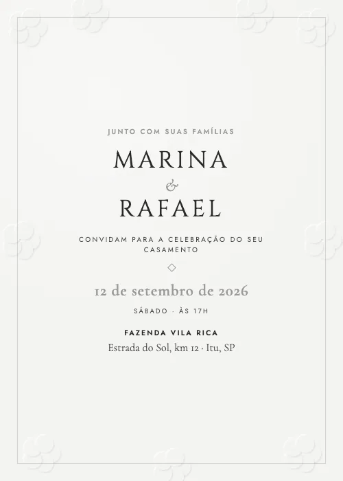 Convite de casamento Floral em Relevo Neve, estilo de luxo