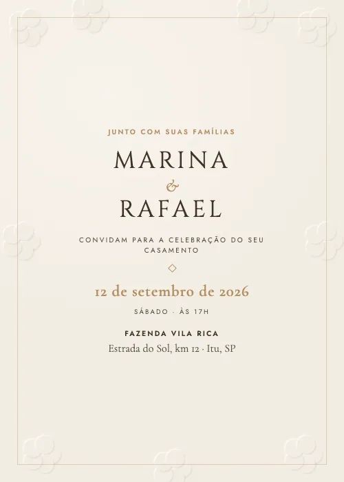 Convite de casamento Floral em Relevo Champanhe, estilo de luxo