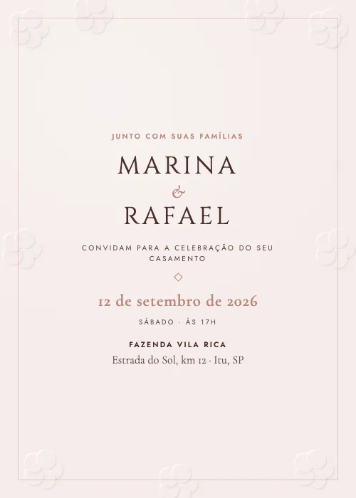 Convite de casamento Floral em Relevo Rosé, estilo de luxo