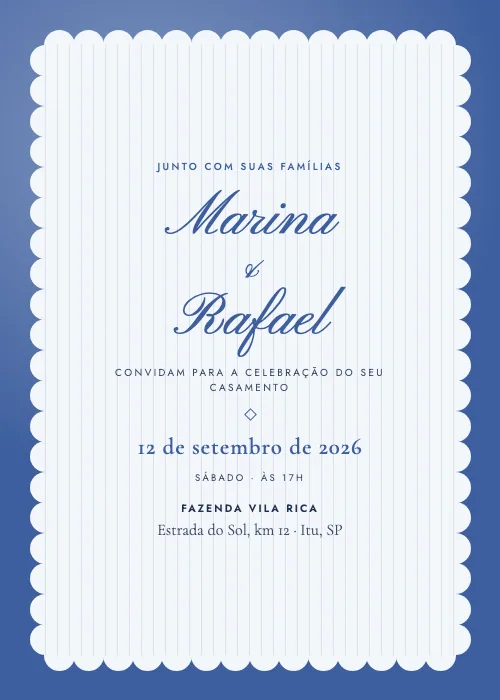 Convite de casamento Ondulado Azul Porcelana, estilo moderno