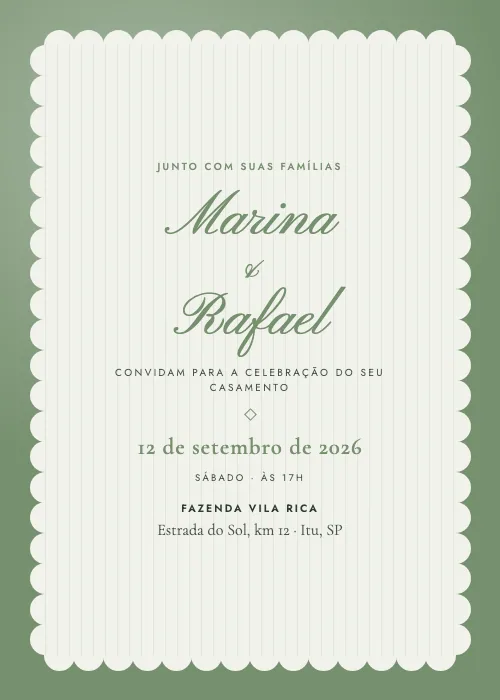Convite de casamento Ondulado Sálvia, estilo moderno