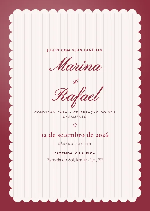 Convite de casamento Ondulado Marsala, estilo moderno