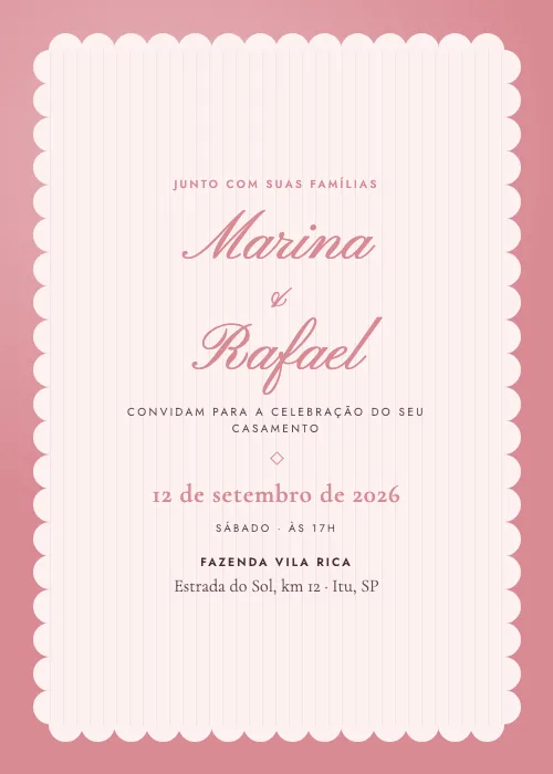 Convite de casamento Ondulado Blush, estilo moderno
