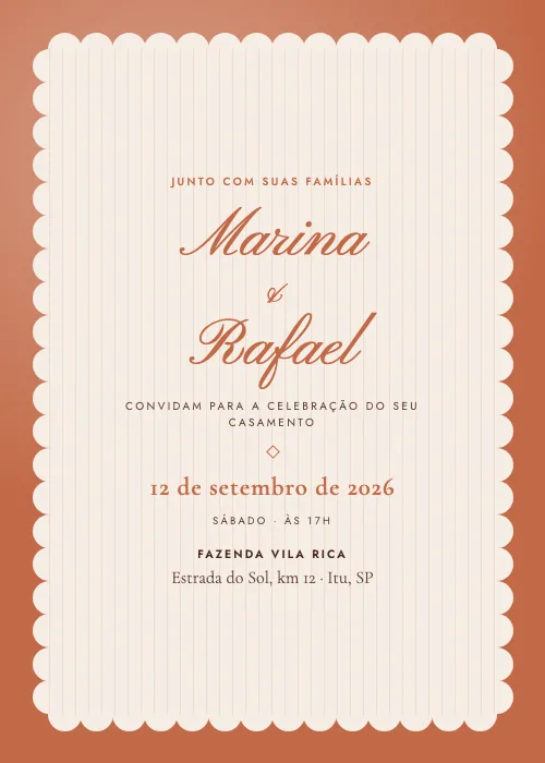 Convite de casamento Ondulado Terracota, estilo moderno