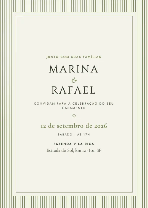 Convite de casamento Riscas Finas Oliva, estilo clássico