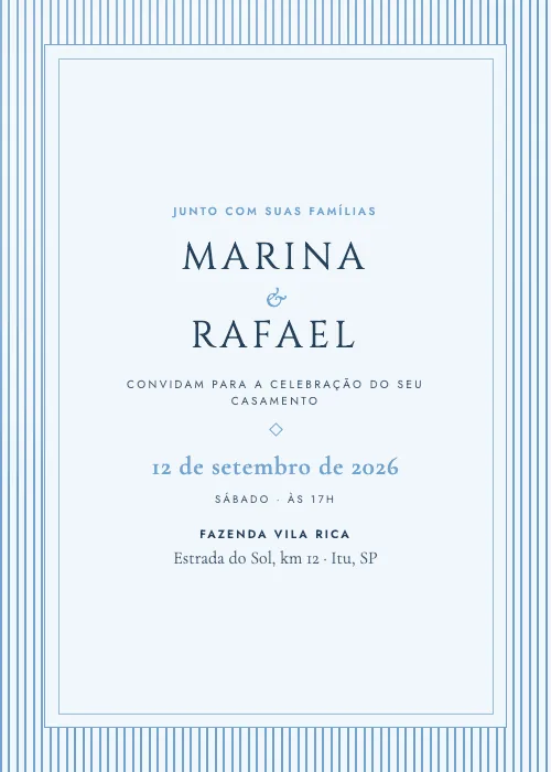 Convite de casamento Riscas Finas Céu, estilo clássico