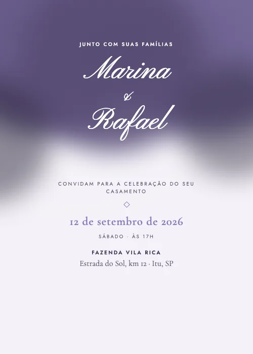 Convite de casamento Aquarela Intensa Lavanda, estilo romântico