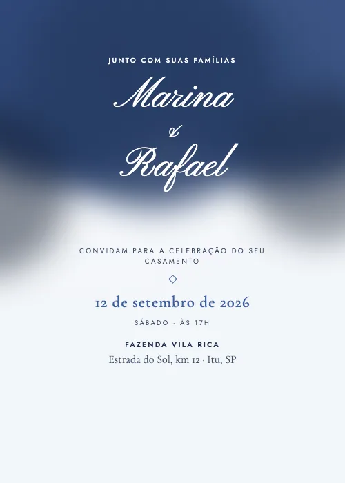 Convite de casamento Aquarela Intensa Azul Porcelana, estilo romântico