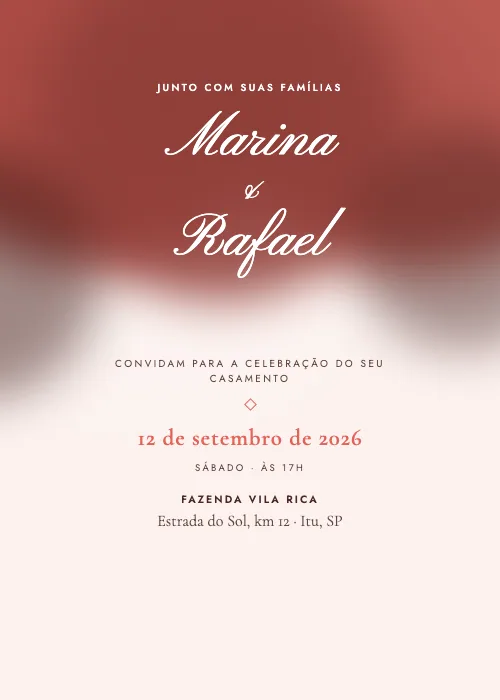 Convite de casamento Aquarela Intensa Coral, estilo romântico